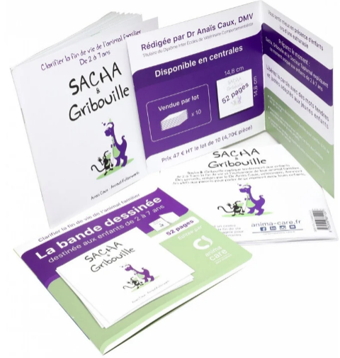 RESERVE AUX MEMBRES - BD Sacha et Gribouille: Bande dessinée adaptée aux enfants de 2 à 7ans pour clarifier la fin de vie de l'animal ( vendue par lot de 10 BD)